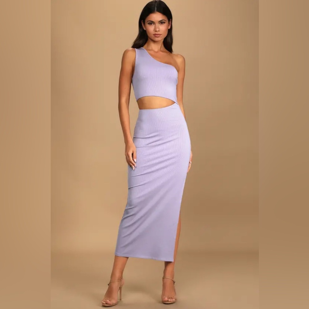 Spice Things Up Lavender Ribbed One-Shoulder Cutout Midi Dress